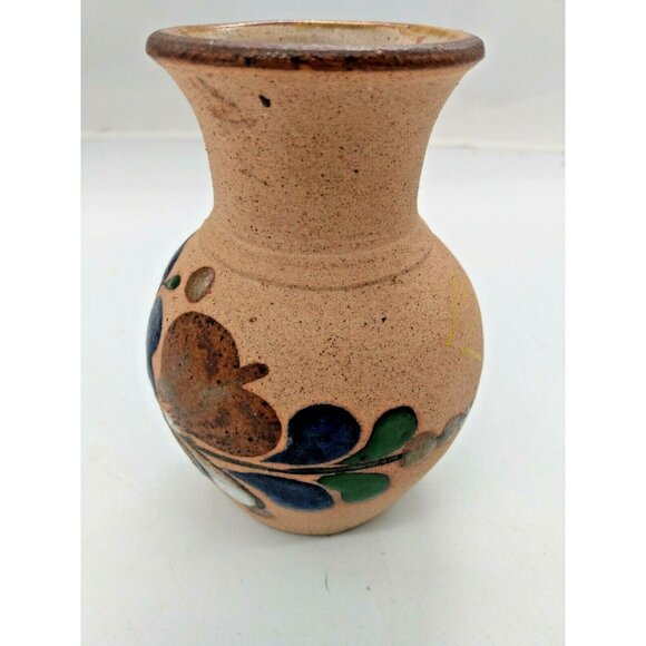 Vintage MEXICAN Tonala CLAY VASE Hand Painted 4 1/2" x 3" - Picture 3 of 7